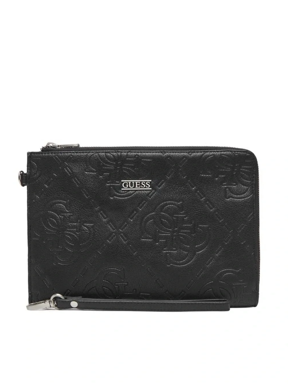 New Guess Black Embossed Logo Wristlet