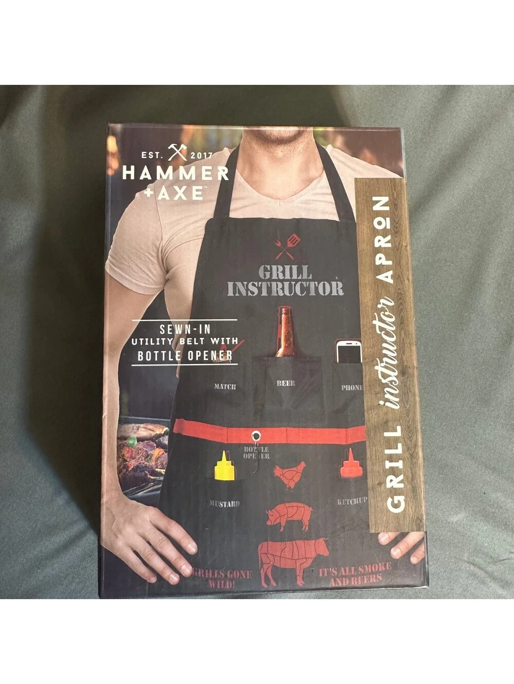 Hammer + Axe BBQ Grill Instructor Apron Dad Fathers Day