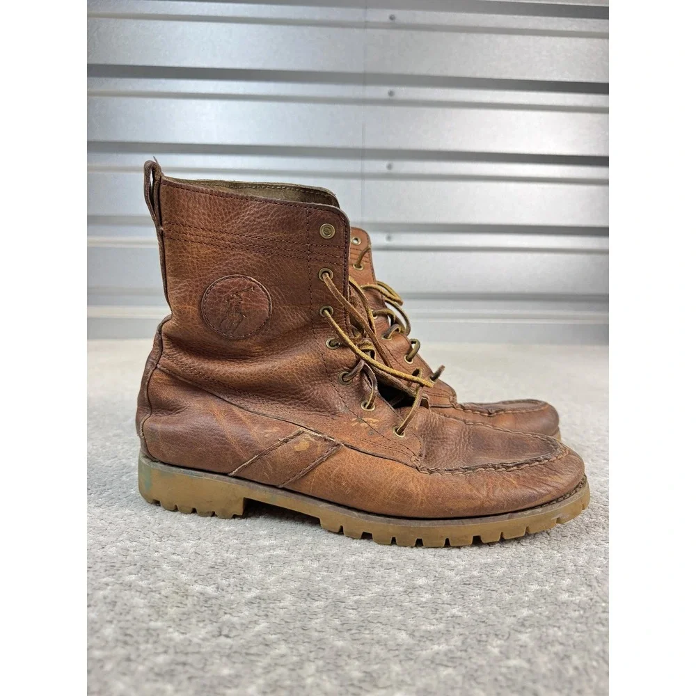 Polo Ralph Lauren Boots Mens Size 9D Brown Leather Ranger-BO-CSL Combat Lace‎ Up
