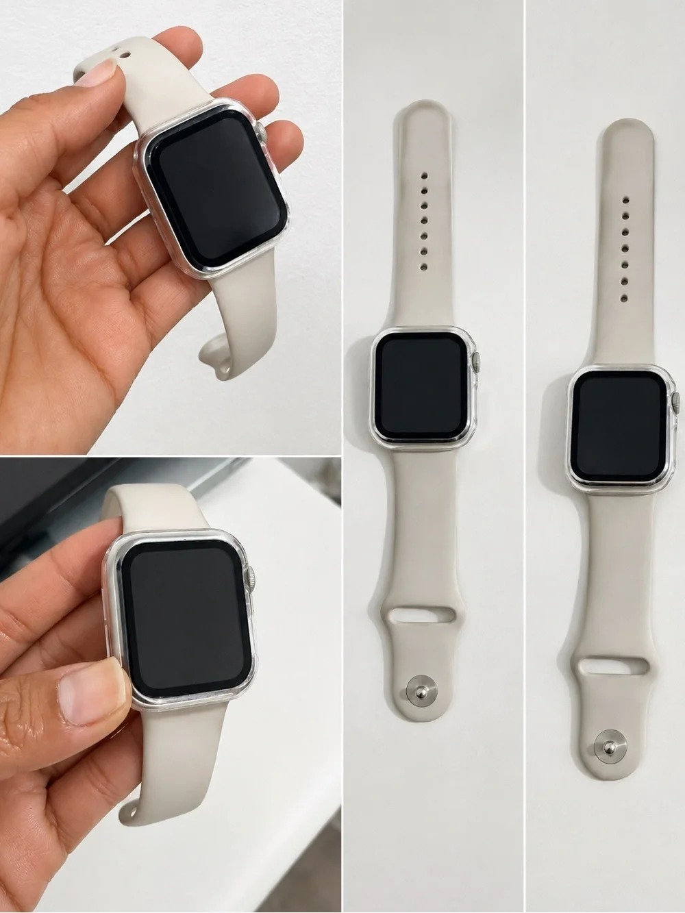 Apple Beige Silicone Smartwatch Band with Clear Protective Case