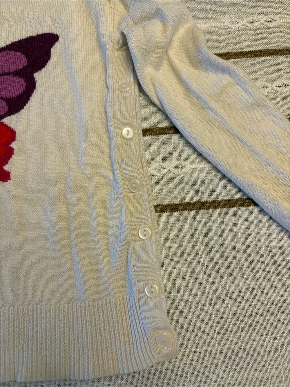 GAP Cream Sweater with Purple and Red Butterfly Motif