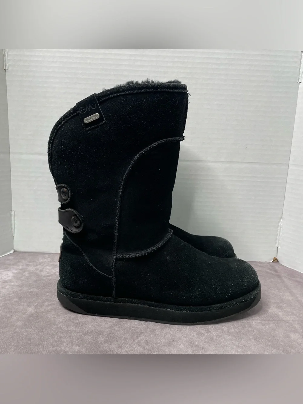 EMU Australia Charlotte Boots Women 9 Black Suede Leather Sheepskin Waterproof