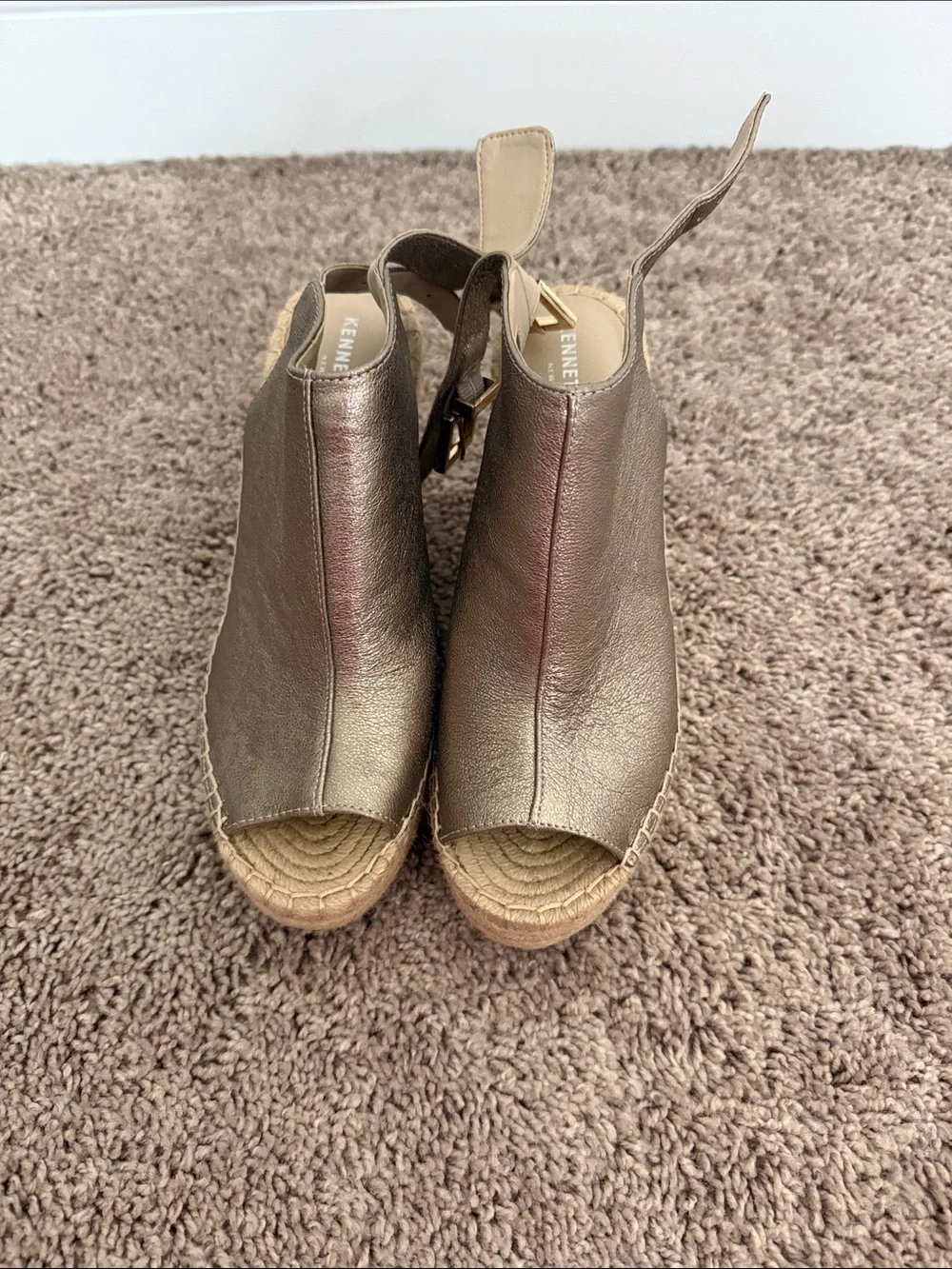 Kenneth Cole Metallic Bronze Open-Toe Espadrille Wedges