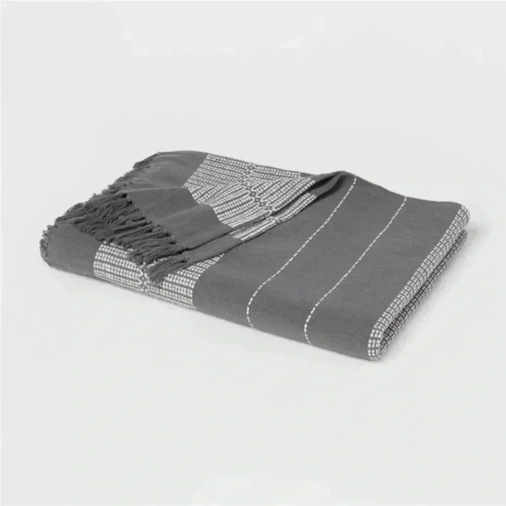 NWT Global Fringed Oversized Throw‎ Blanket Gray - Threshold