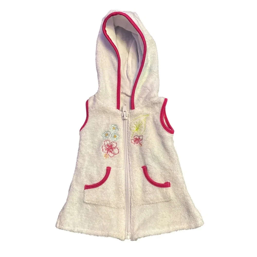 American Girl White Terry Hooded Swim Cover Up Floral Embroidered Doll Clothes