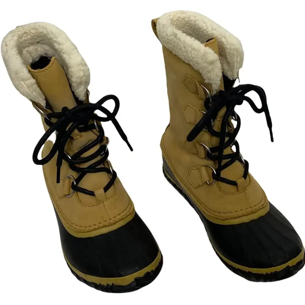 Sorel Caribou Women's Waterproof Snow Winter Boots Brown Leather Rubber Size 7.5