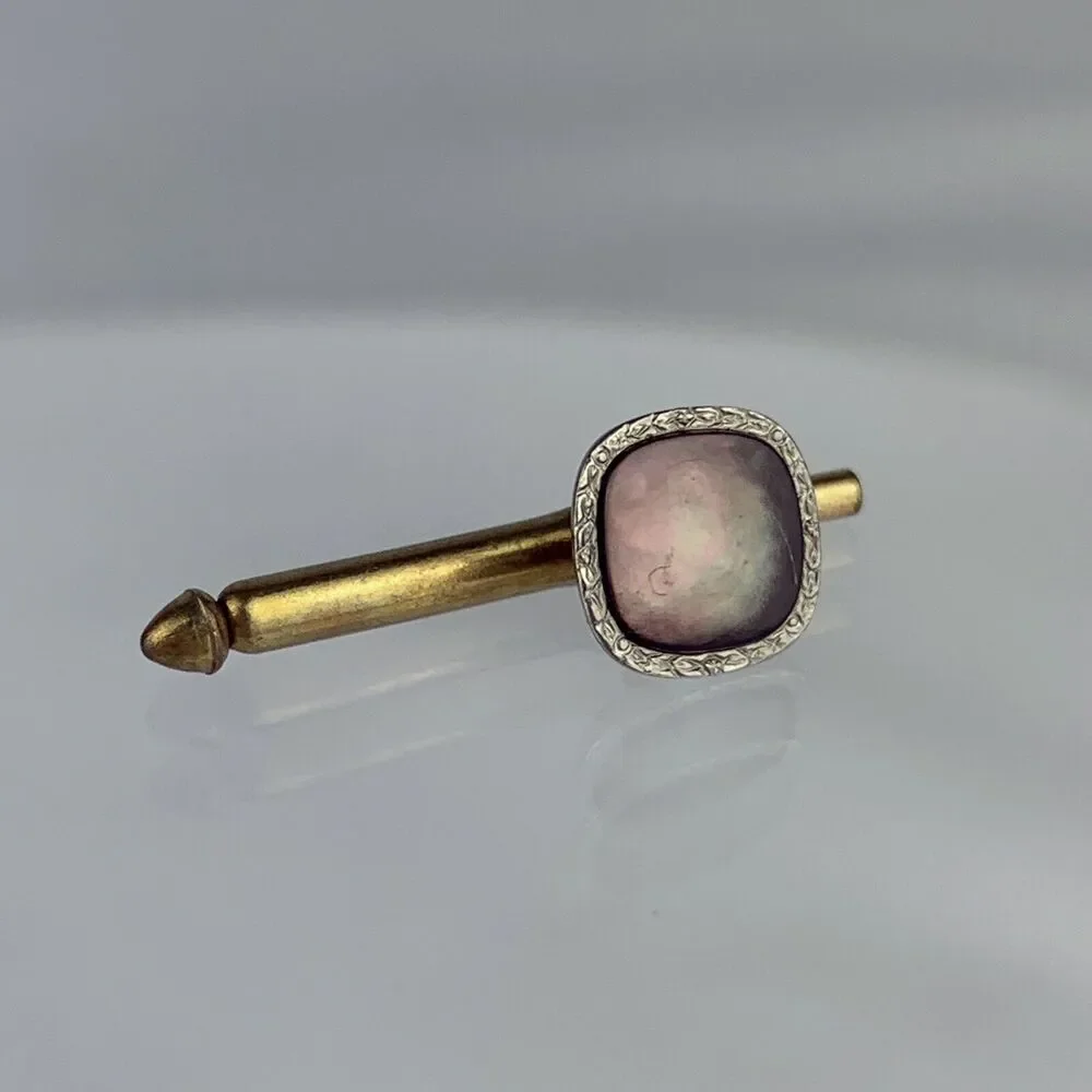 Single Black MOP Pearl 10k Gold Plated Tuxedo Shirt Stud Swank Square Vintage