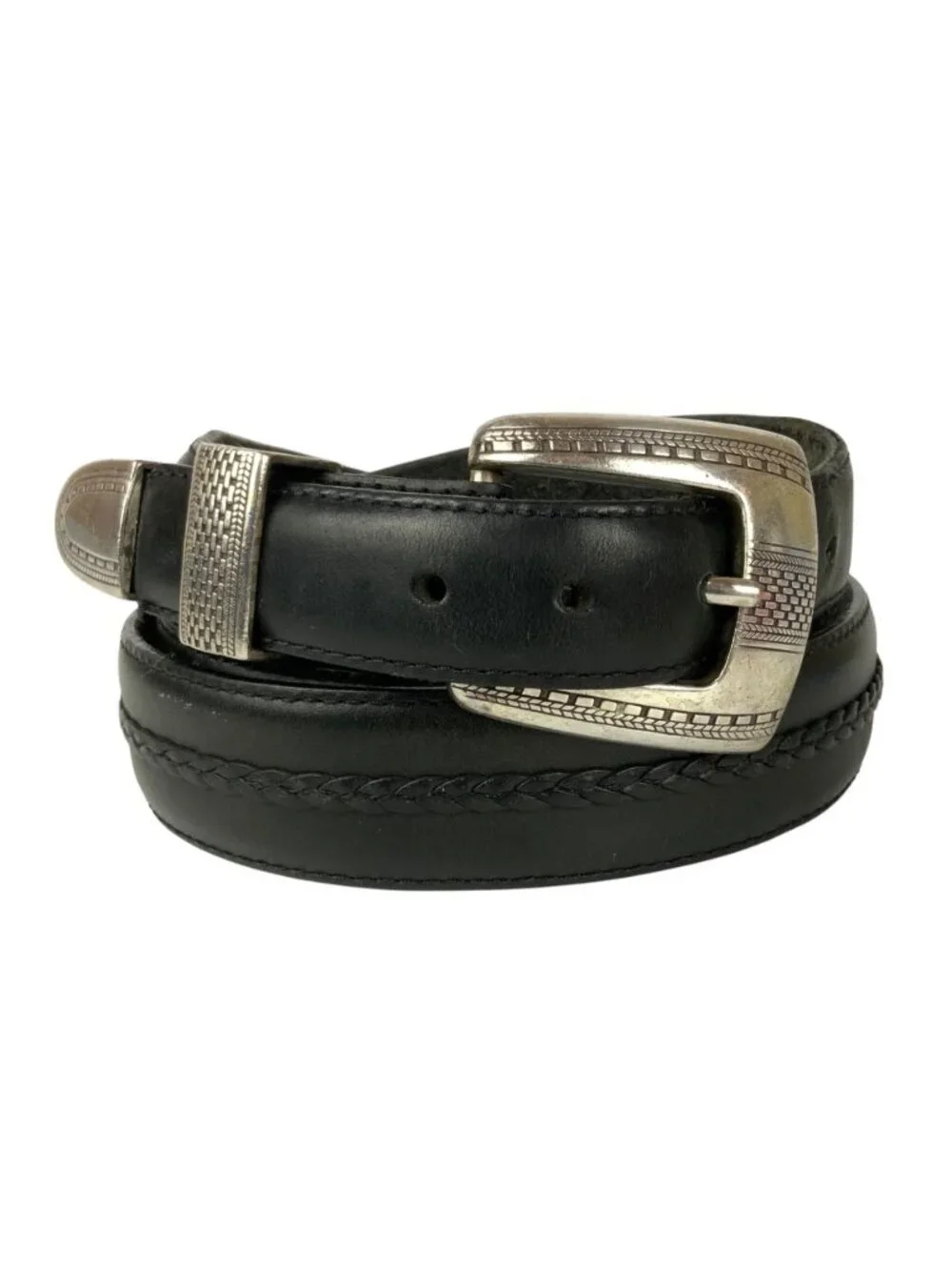 Onyx By Brighton Black Leather Belt With Silver-Tone Buckle Size 42 USA 1993