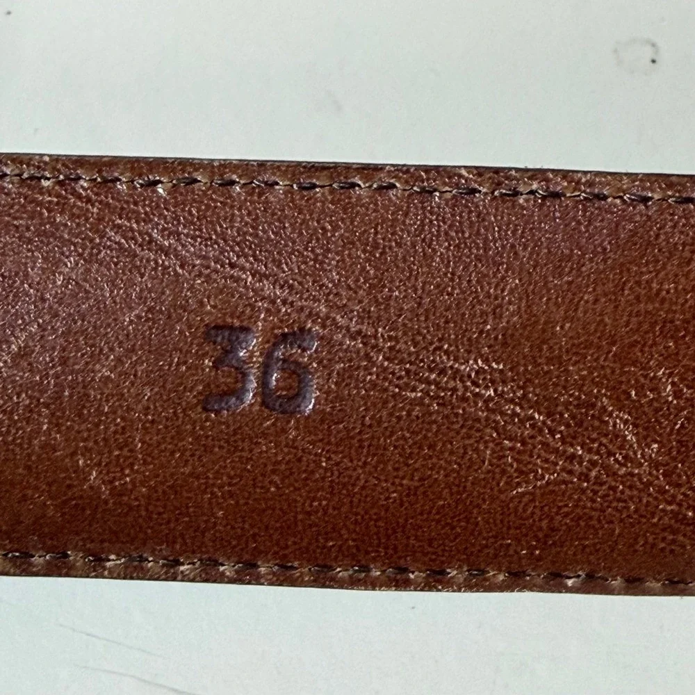 VTG Torino Aniline Kipskin Shoulders Brown Leather Belt Brass Buckle USA Made 36