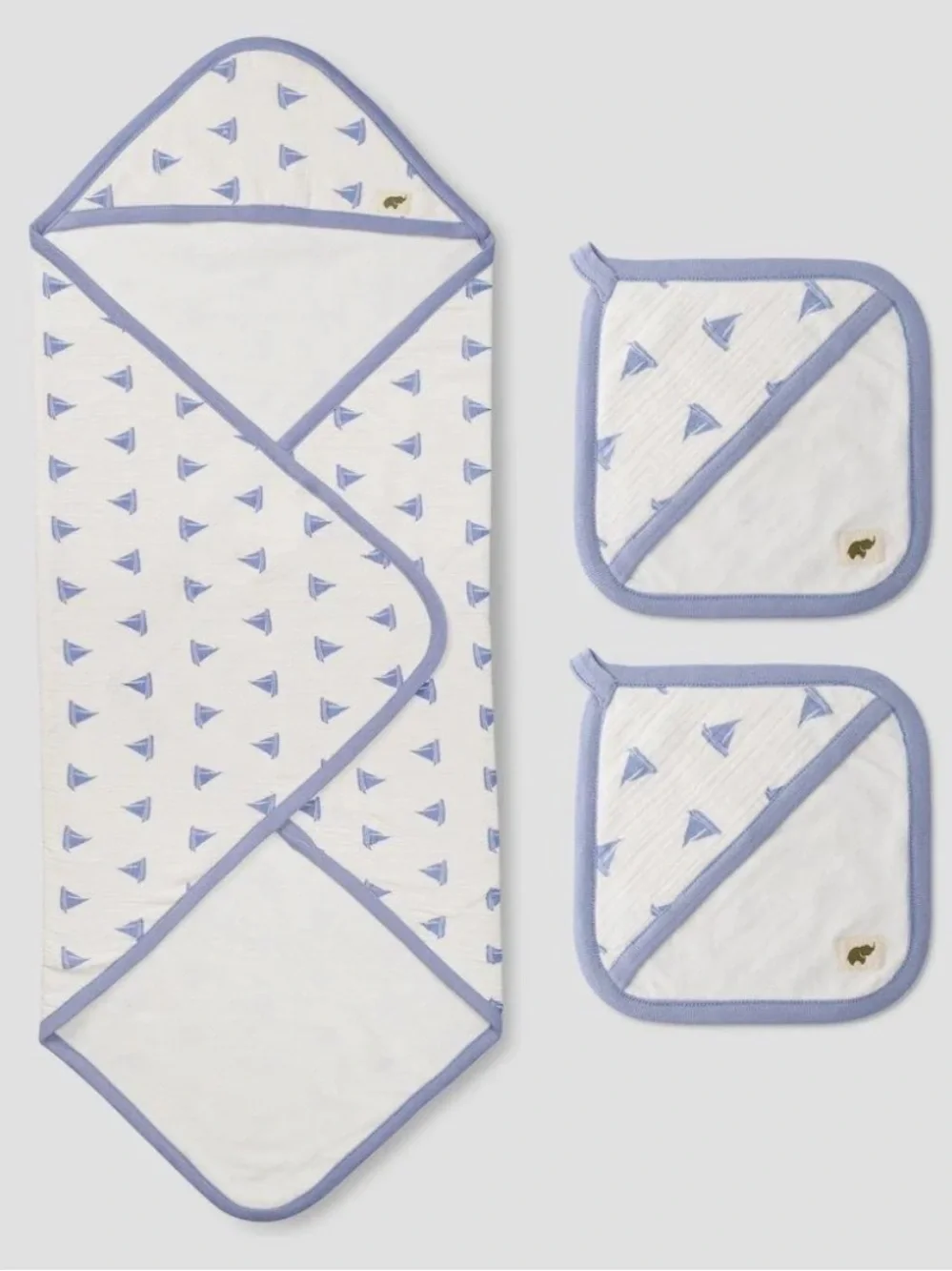 Monica + Andy- Bath Bundle Come Sail Away, Towel, Two Washcloths, Organic Cotton
