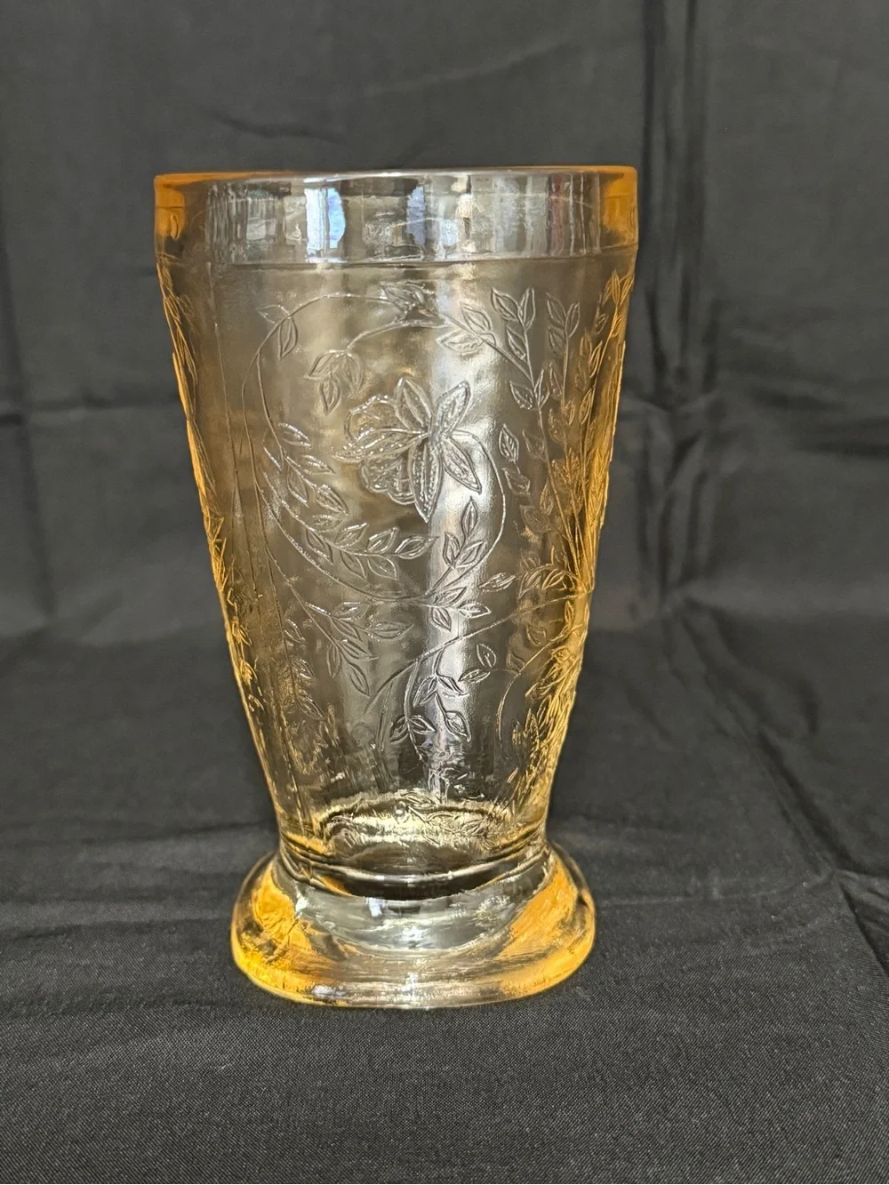 Amber Floral Etched Glass Tumbler - Amber