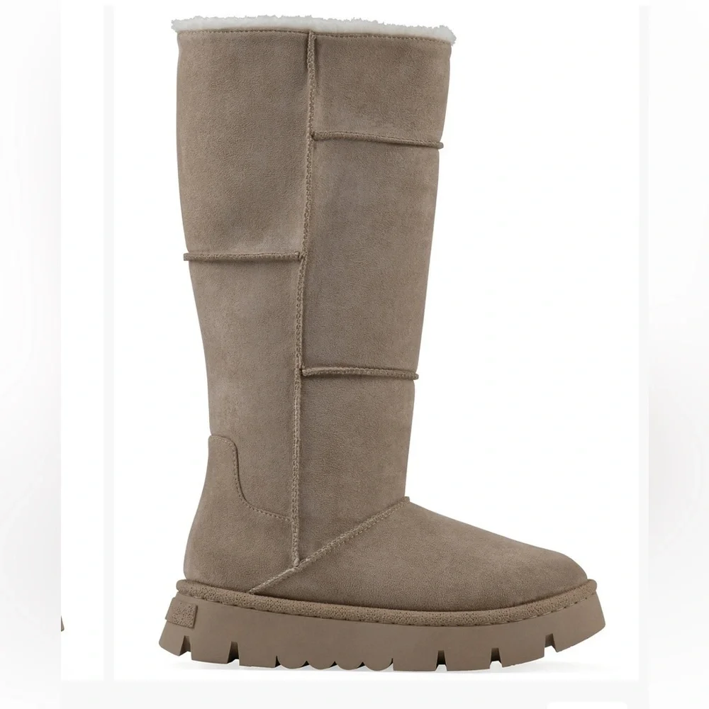 White Mountain Beige Knee-High Boots with Faux Fur