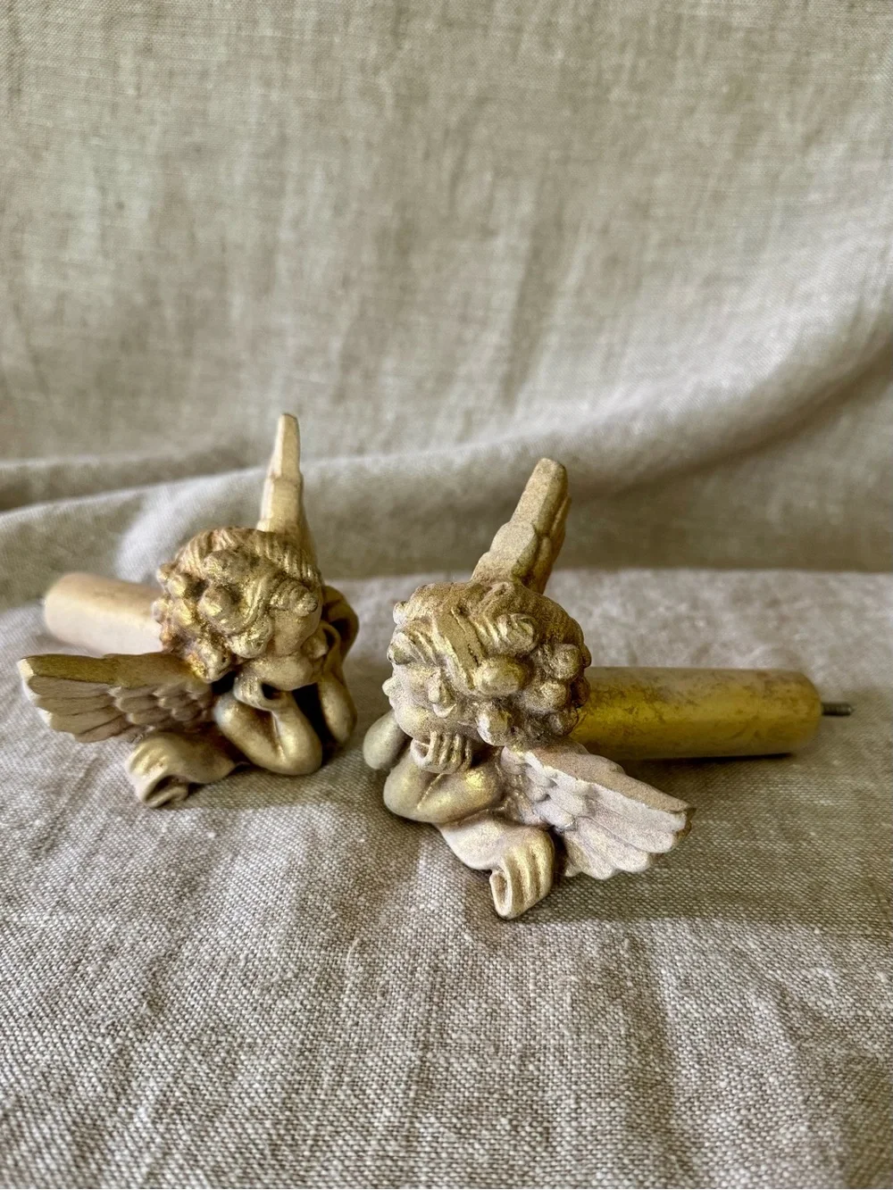 pair vintage cherub angel putti curtain hold backs tie backs
