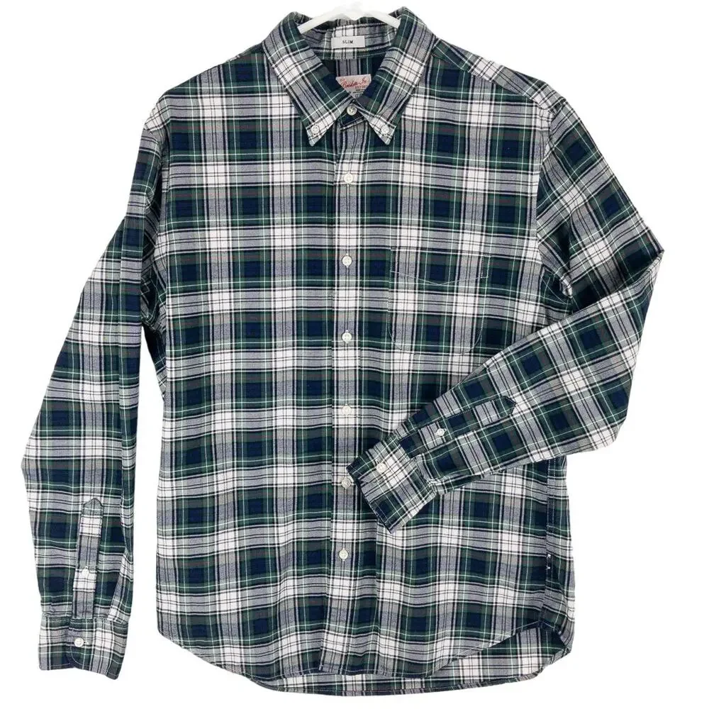 J.Crew Men’s Medium Slim Plaid Button Up Shirt Organic Cotton Broken-In Oxford