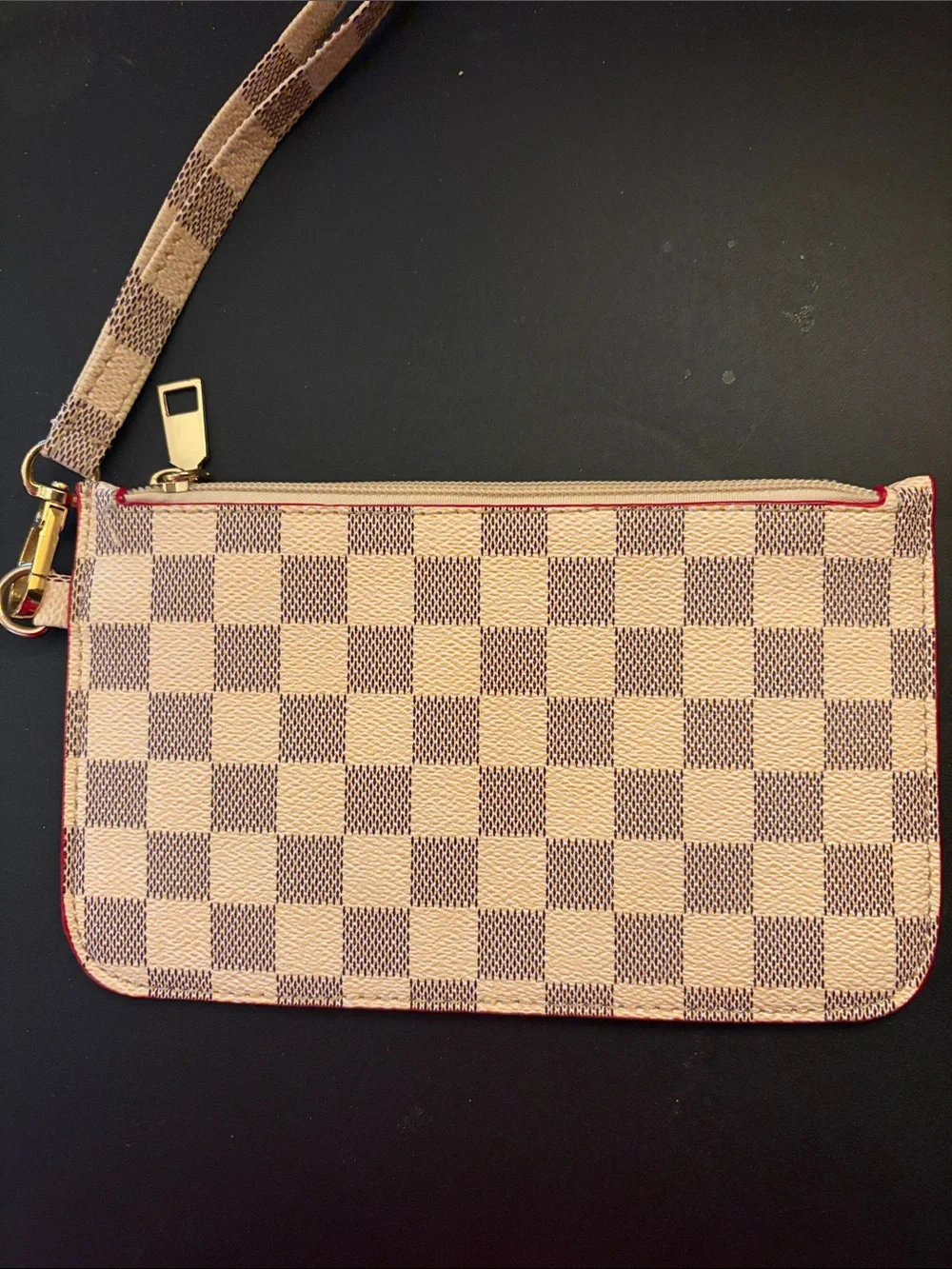 Checkerboard Wristlet Clutch in Beige and Brown