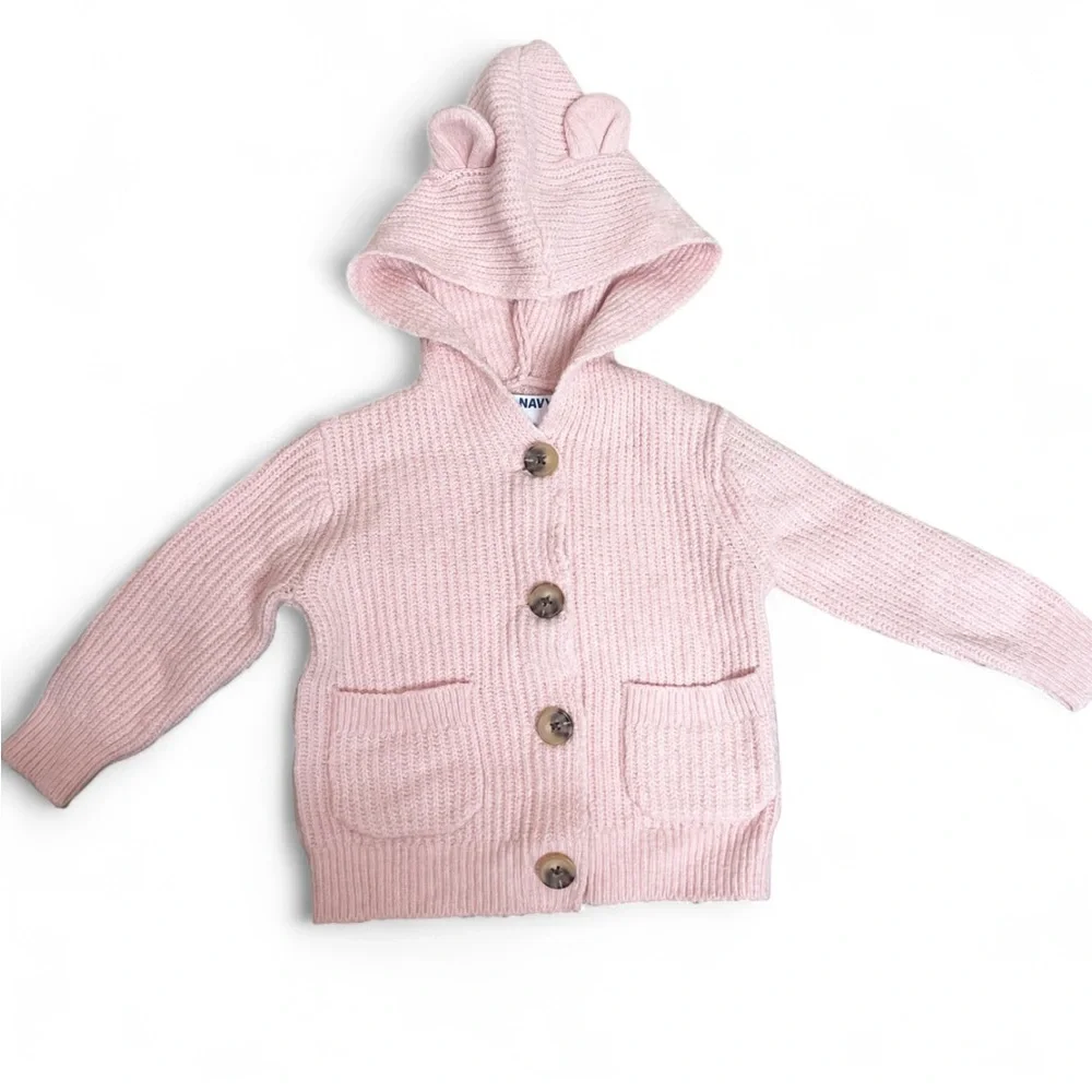 Old Navy Pink So Soft Hoodie Knit Sweater with‎ Ears 3-6 months