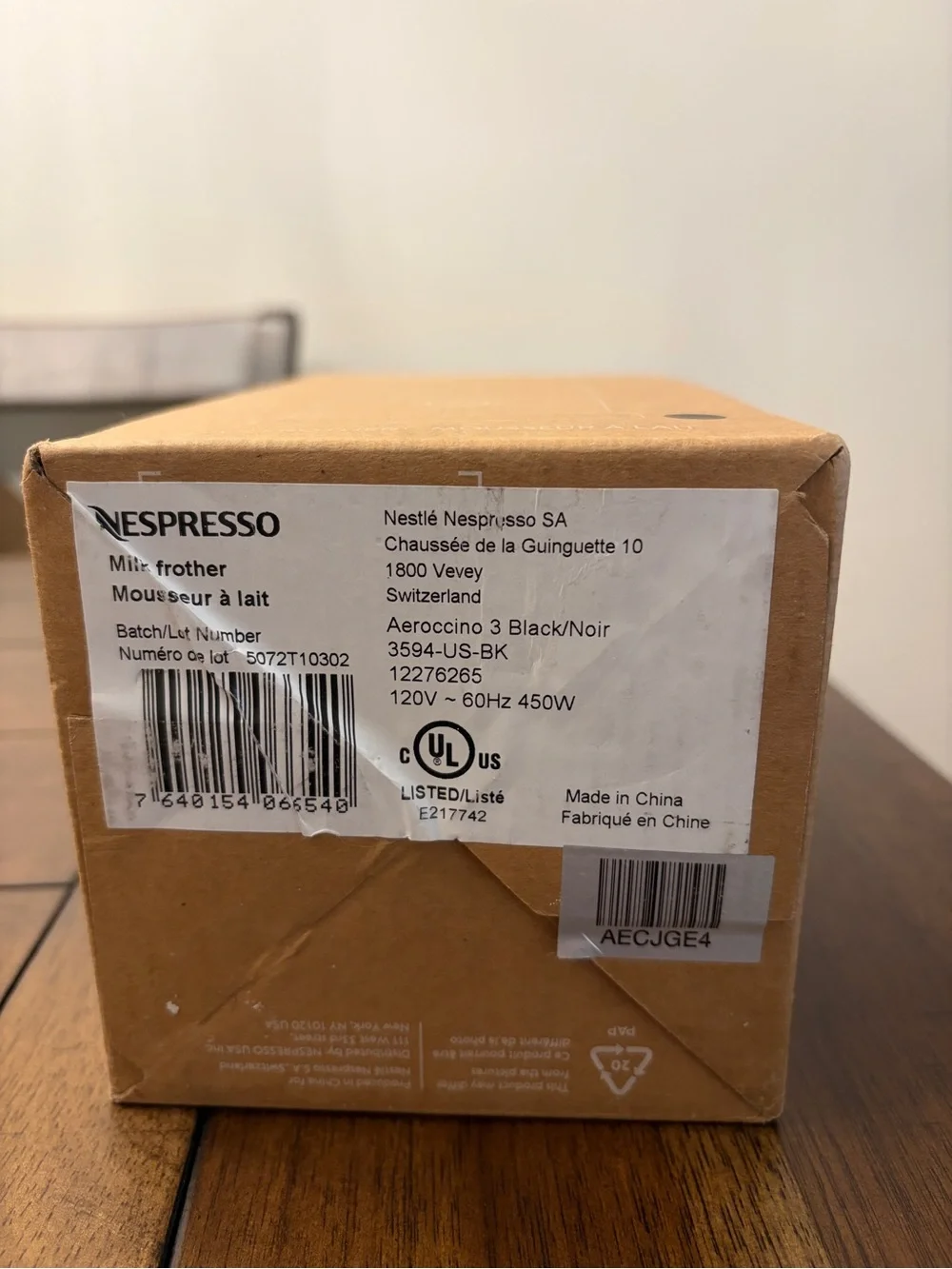Nespresso aeroccino boxed