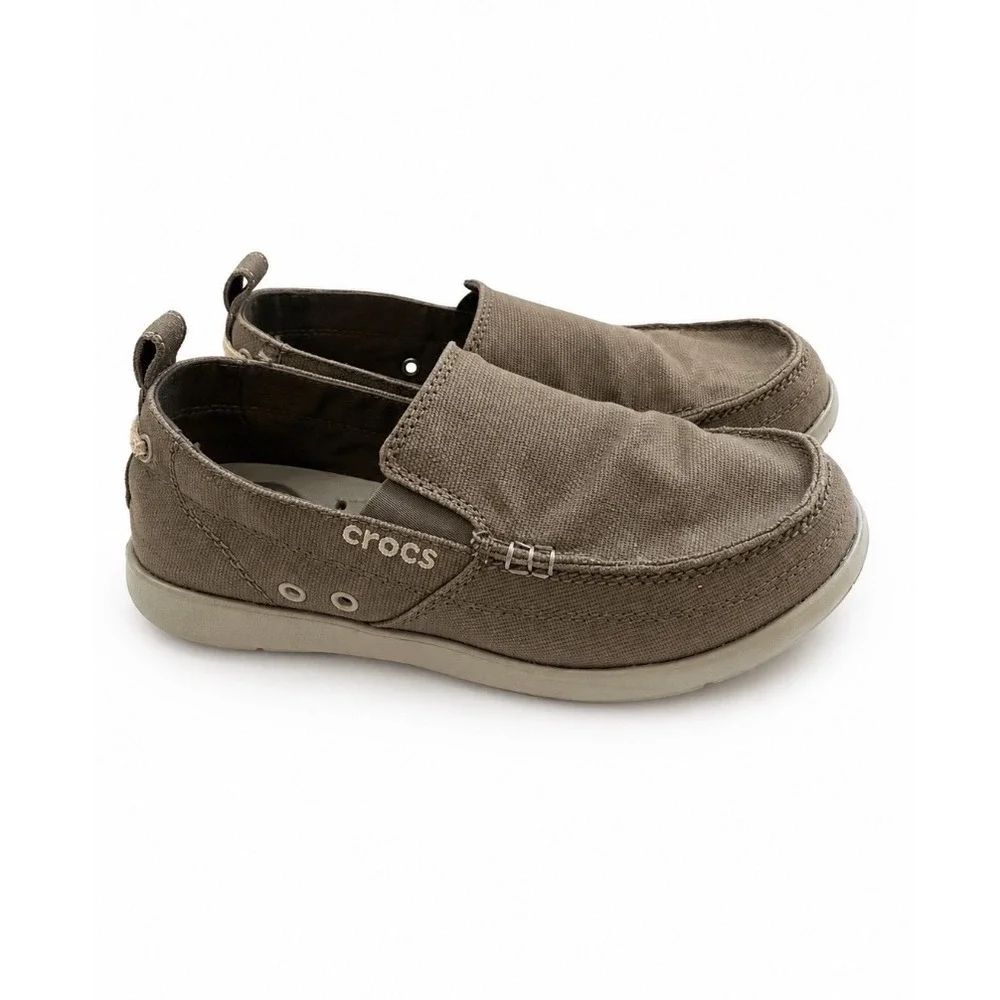 Crocs‎ Santa Cruz Mens gray  Canvas Slip On Loafers Shoes Casual Moc Toe Sz 8