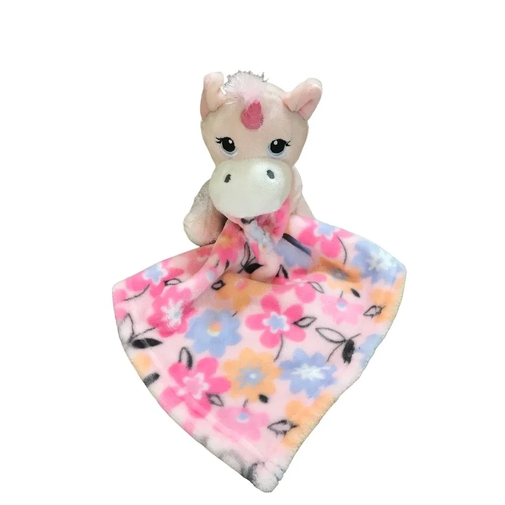 Little Beginnings Unicorn Baby Lovey Plush Security Blanket Pink Floral Tags