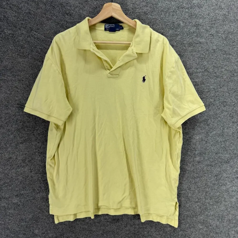 Ralph Lauren Polo Shirt Men XL Yellow Button Up Collared Short Sleeve Cotton