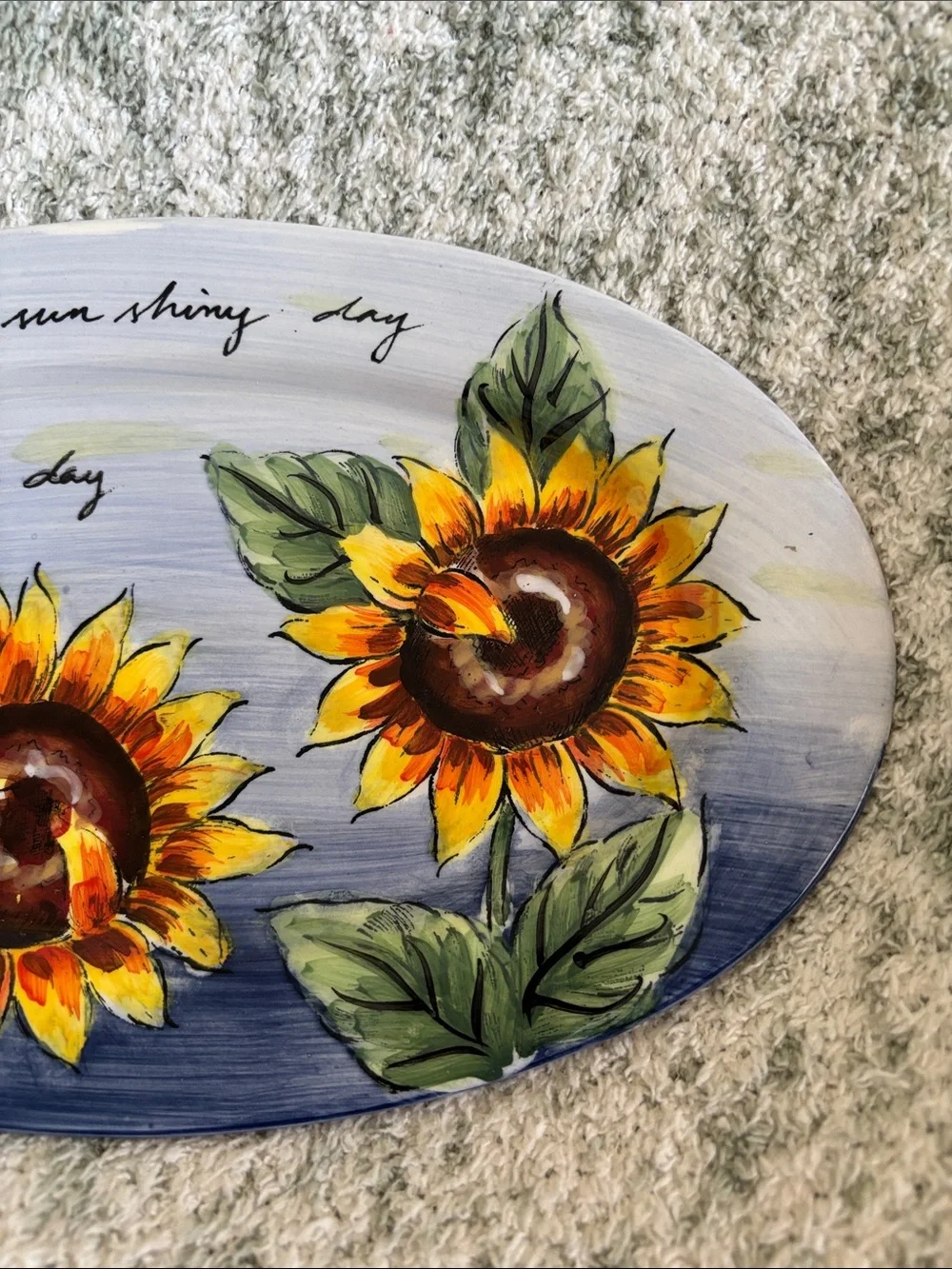Hand-Painted Ceramic Sunflower Oval Serving Platter NWT 11.5x7”