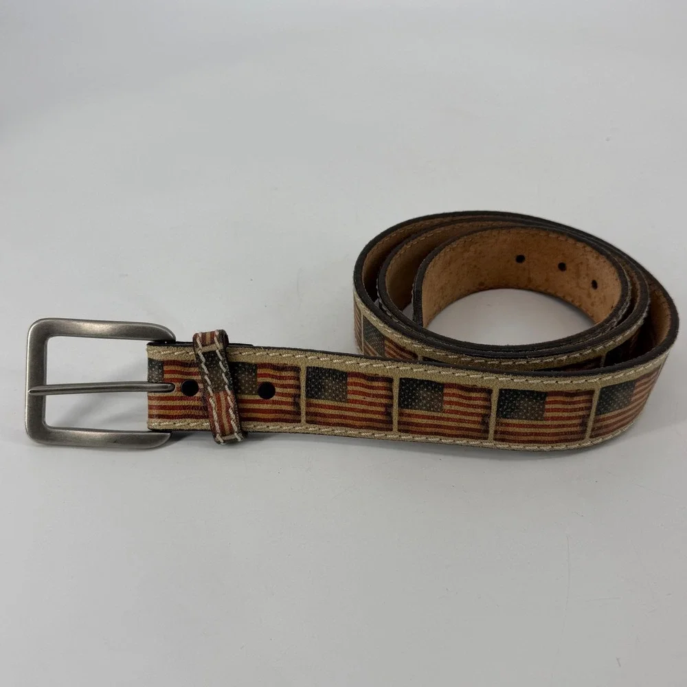 Justin Men's Size 46 American Flag Top Grain Leather Belt USA Made Western