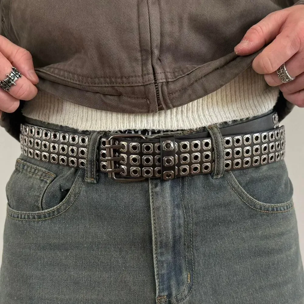 Vintage black silver rivet american