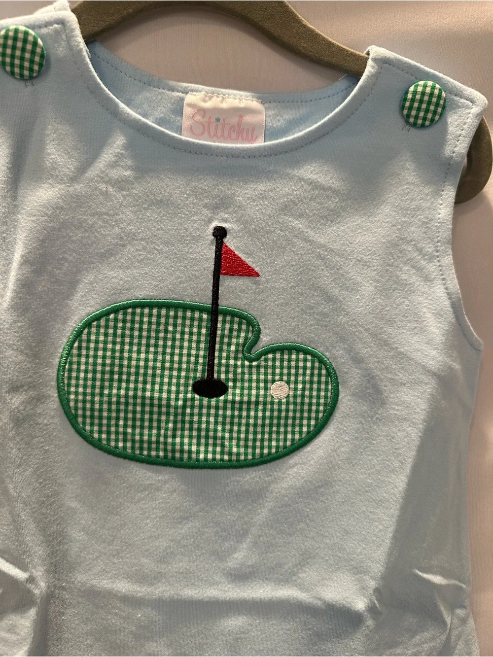 Baby Blue Golf Applique One-Piece Romper