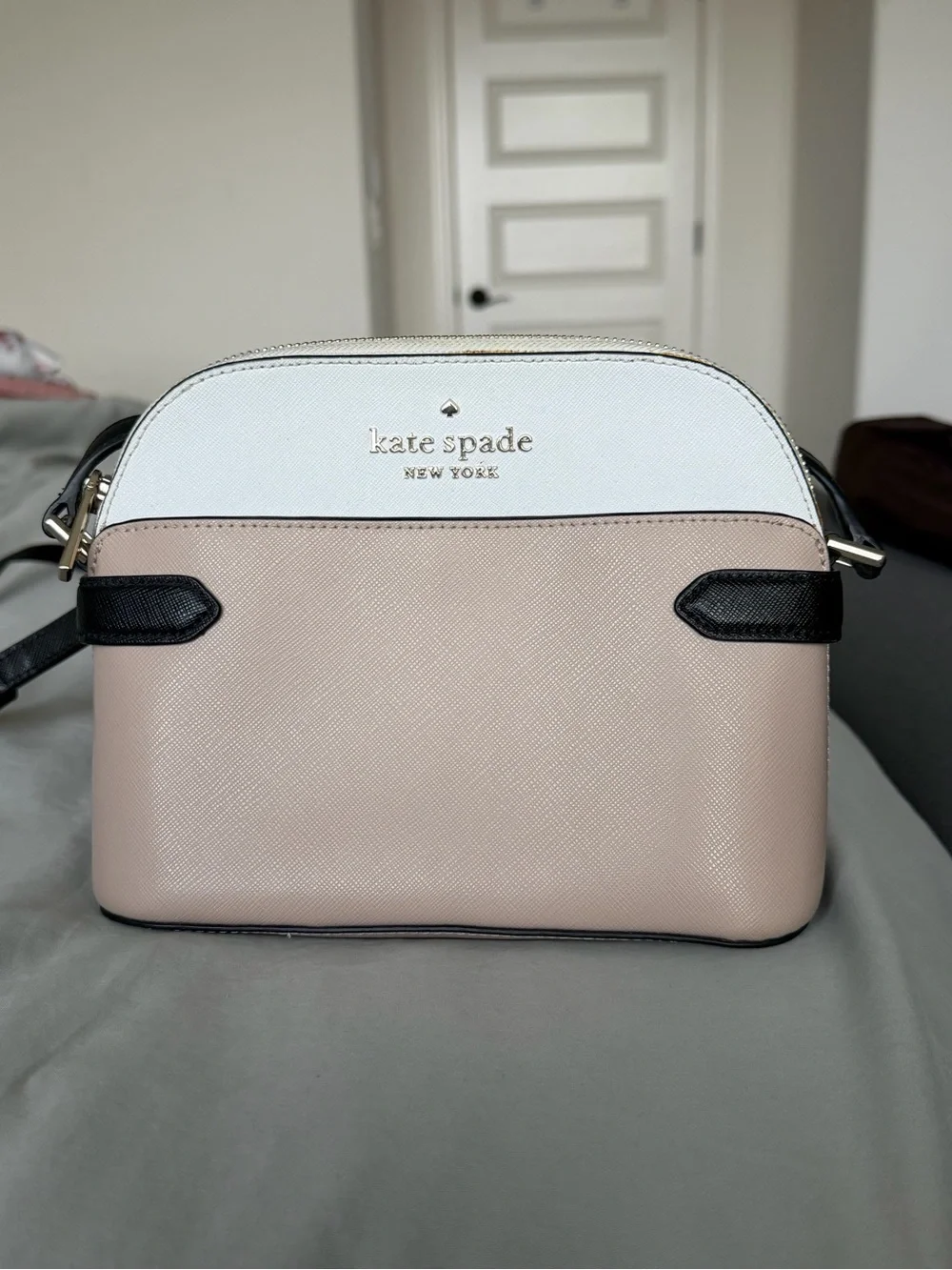 kate spade Blush and White Crossbody with Black Strap