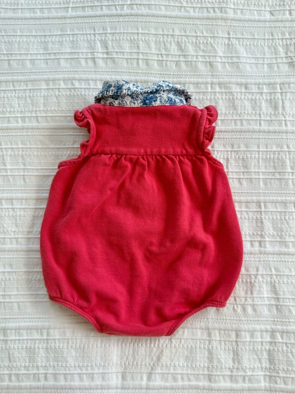 Ralph Lauren 100% Cotton Baby Girl Red Floral Collar Bubble Romper 6M