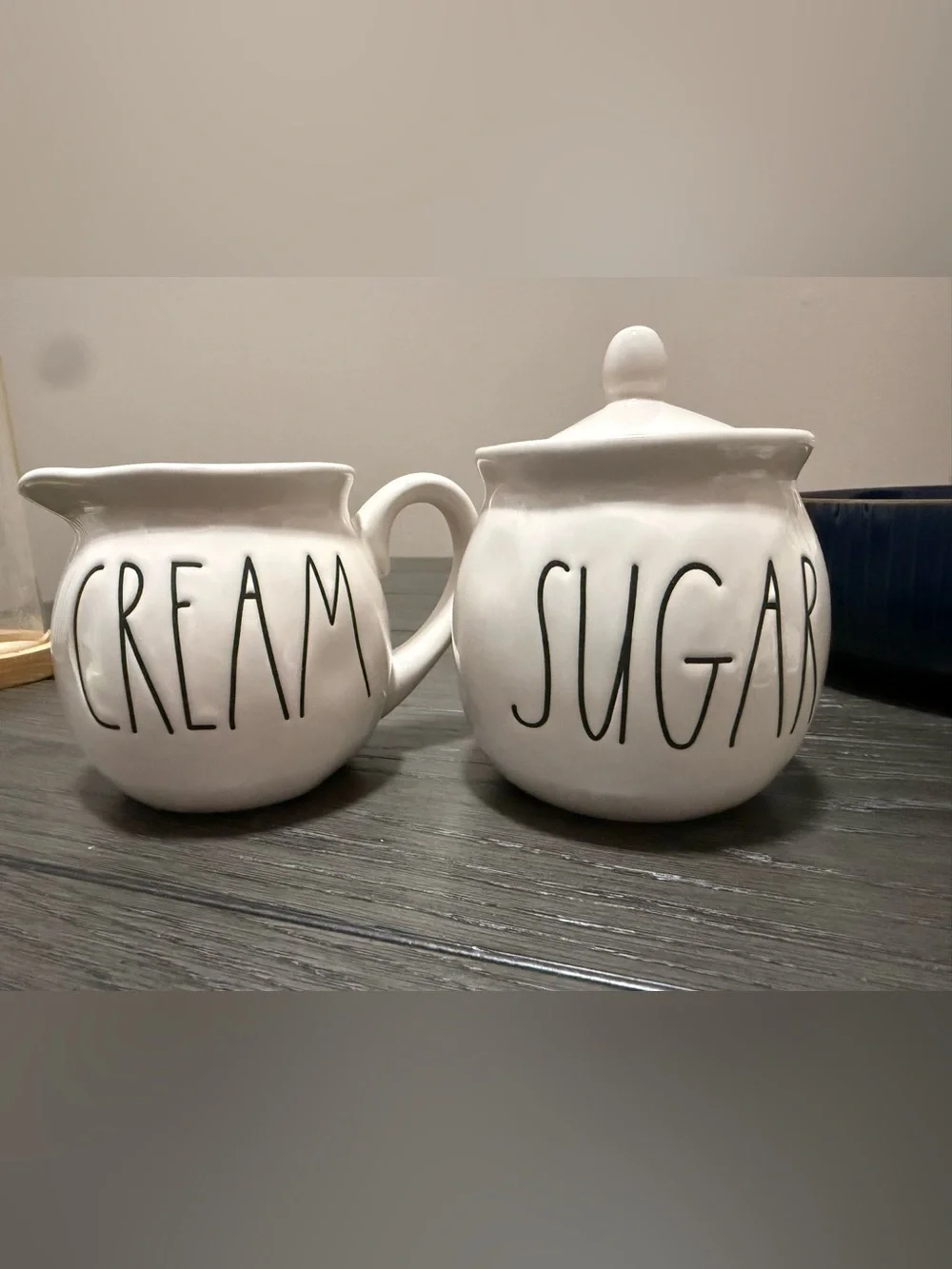 Rae Dunn White Ceramic Cream and Sugar Set with Black Lettering
