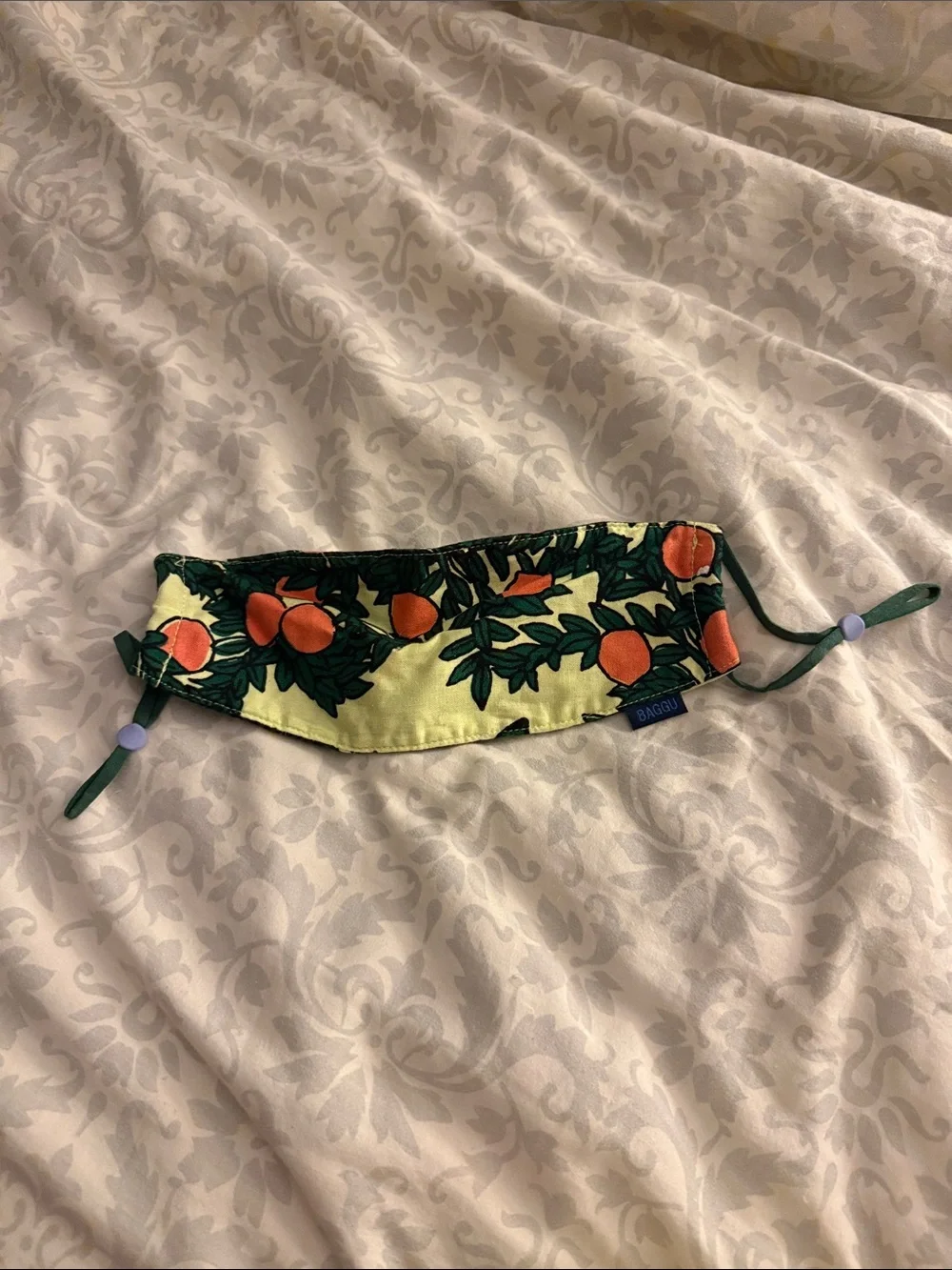 BAGGU Lime Green Mask with Orange Fruit Print