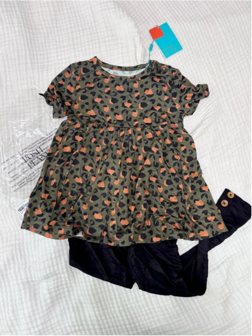 Girls Posh Peanut Bamboo Matching Set 6 Green Orange Leopard Print