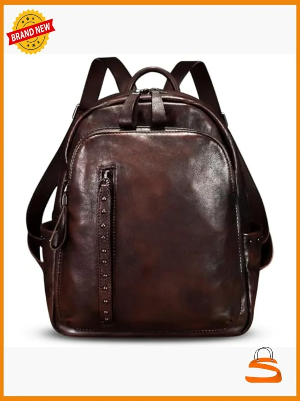Genuine Leather Backpack Purse Vintage Rivets Rucksack Daypack College Bag