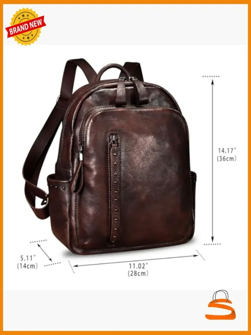 Genuine Leather Backpack Purse Vintage Rivets Rucksack Daypack College Bag