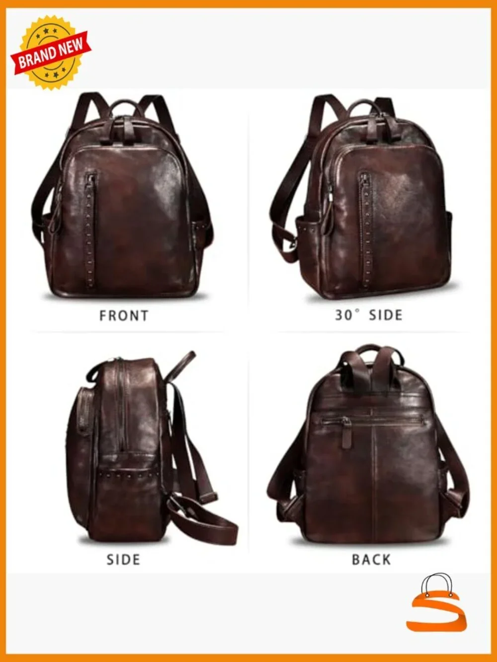 Genuine Leather Backpack Purse Vintage Rivets Rucksack Daypack College Bag