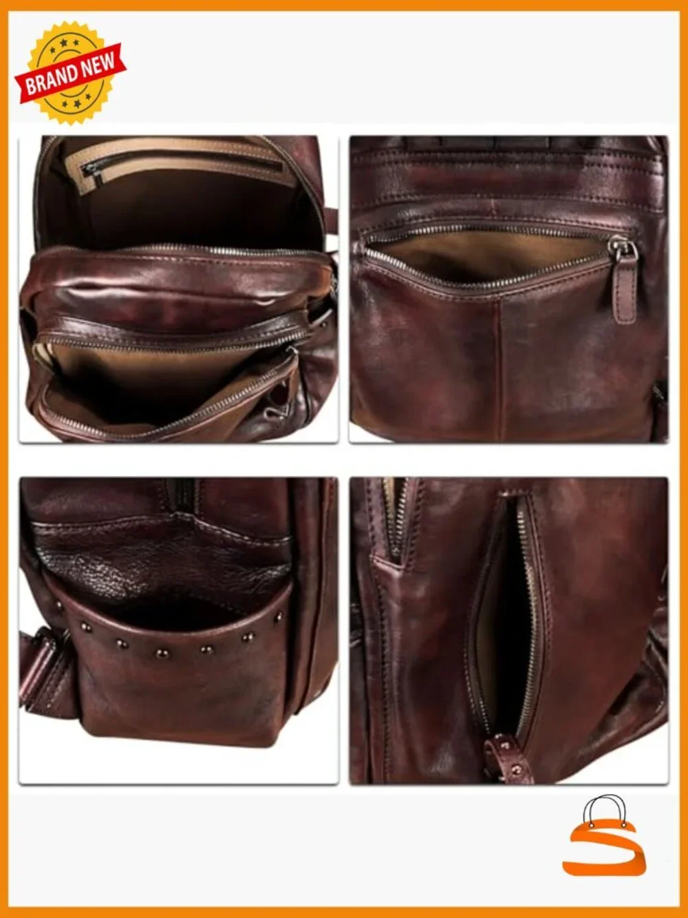Genuine Leather Backpack Purse Vintage Rivets Rucksack Daypack College Bag