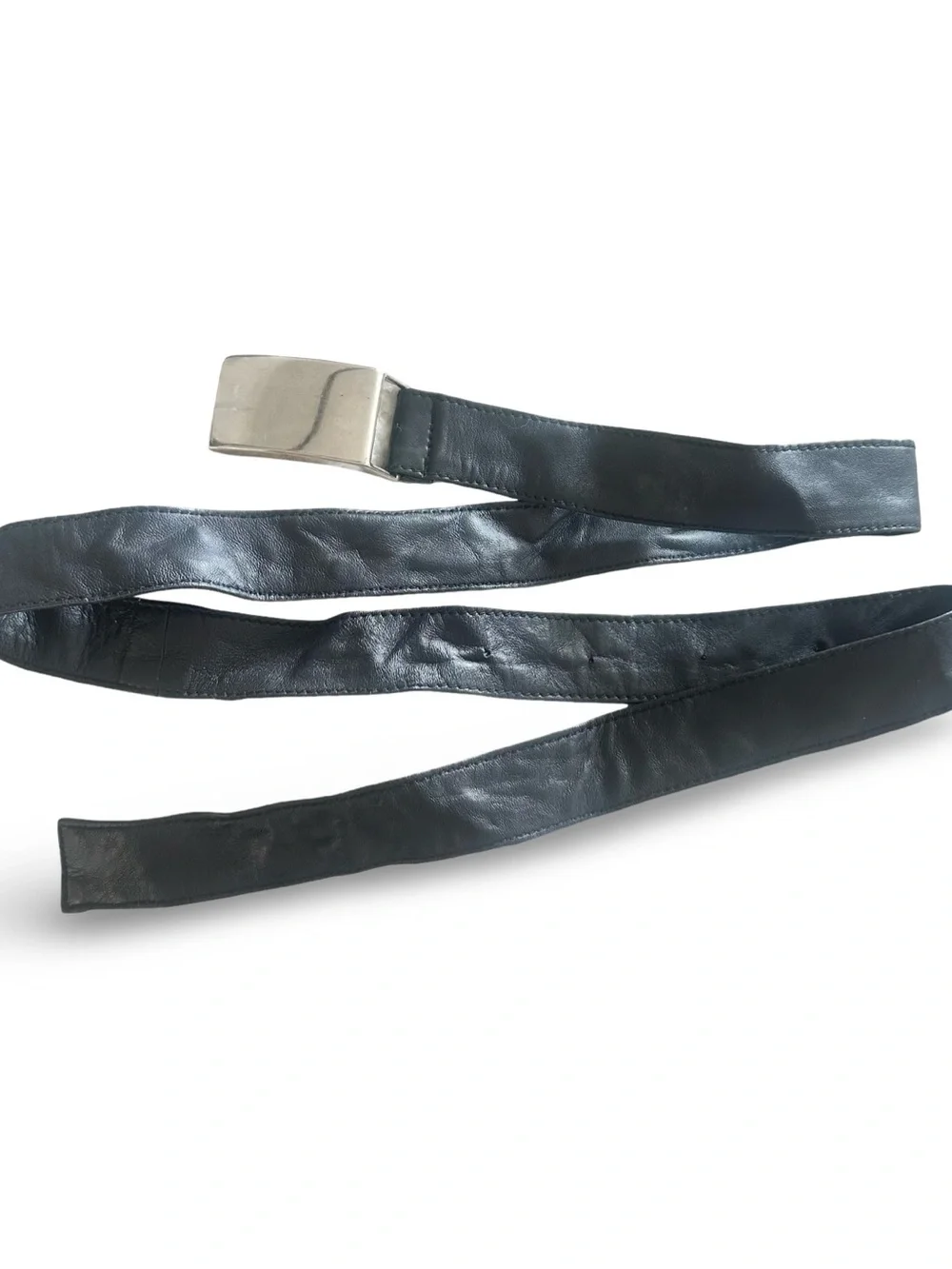 Classic Black Leather Belt with Silver Buckle - Women's Accessory