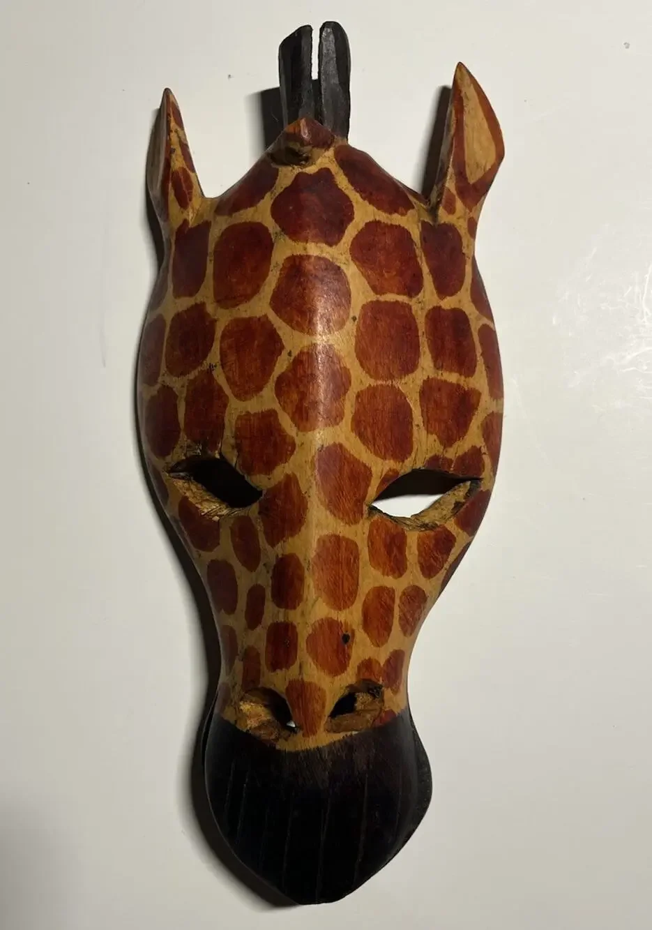 Hand Carved Wood Giraffe Animal Mask Wall Hanging Kenya Africa Folk Art 10” L
