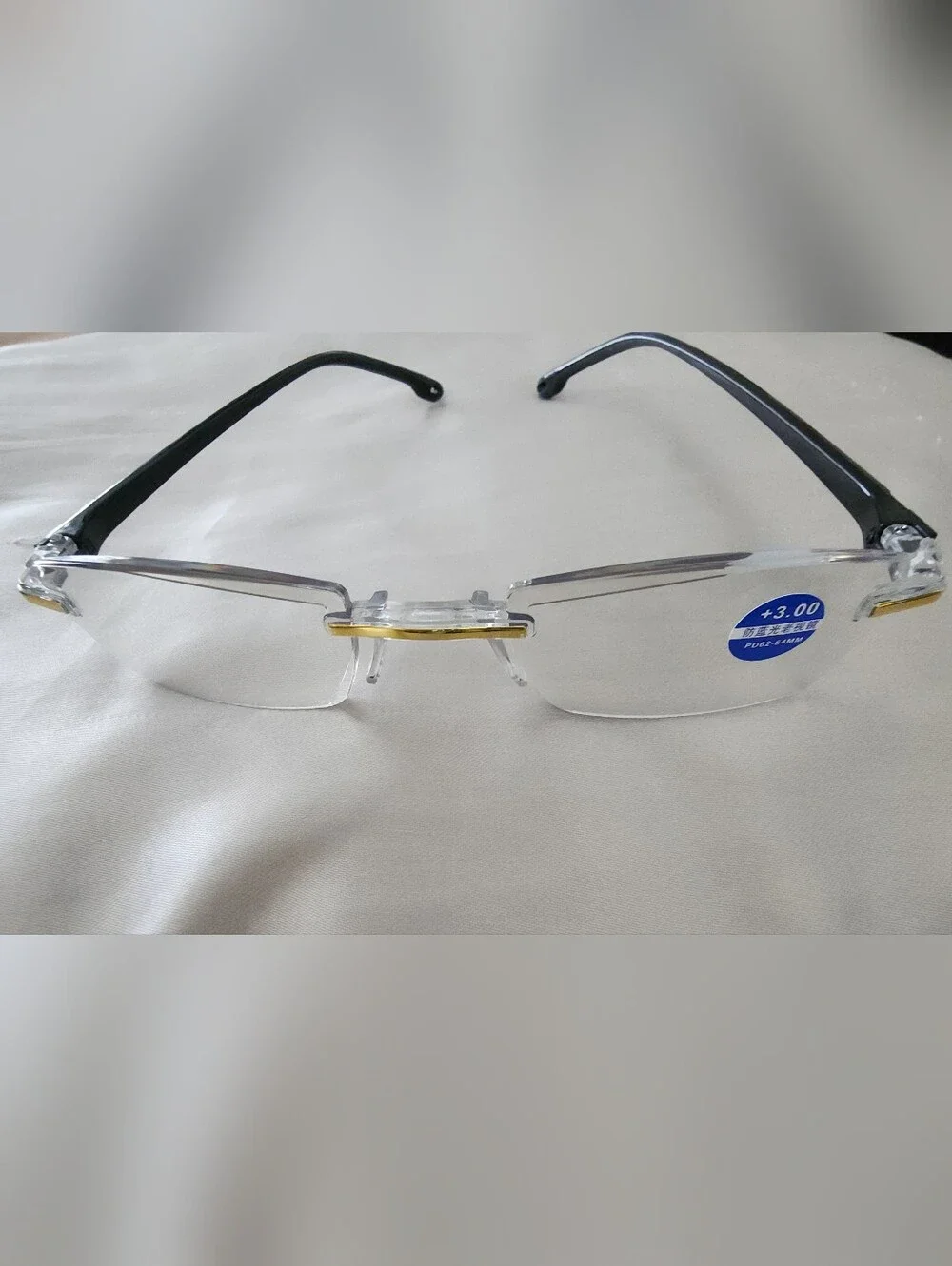 4 Pairs New Clear Rimless Reading Glasses with Gold Bridge 3.00 Strength