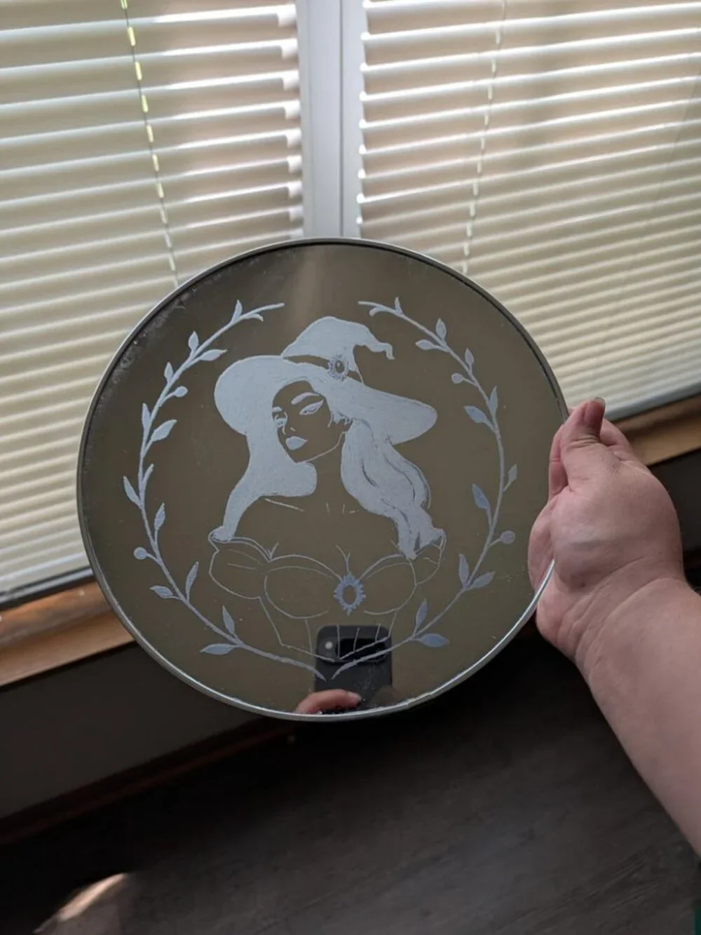 Hand Engraved Witch Mirror Gothic Wall Decor
