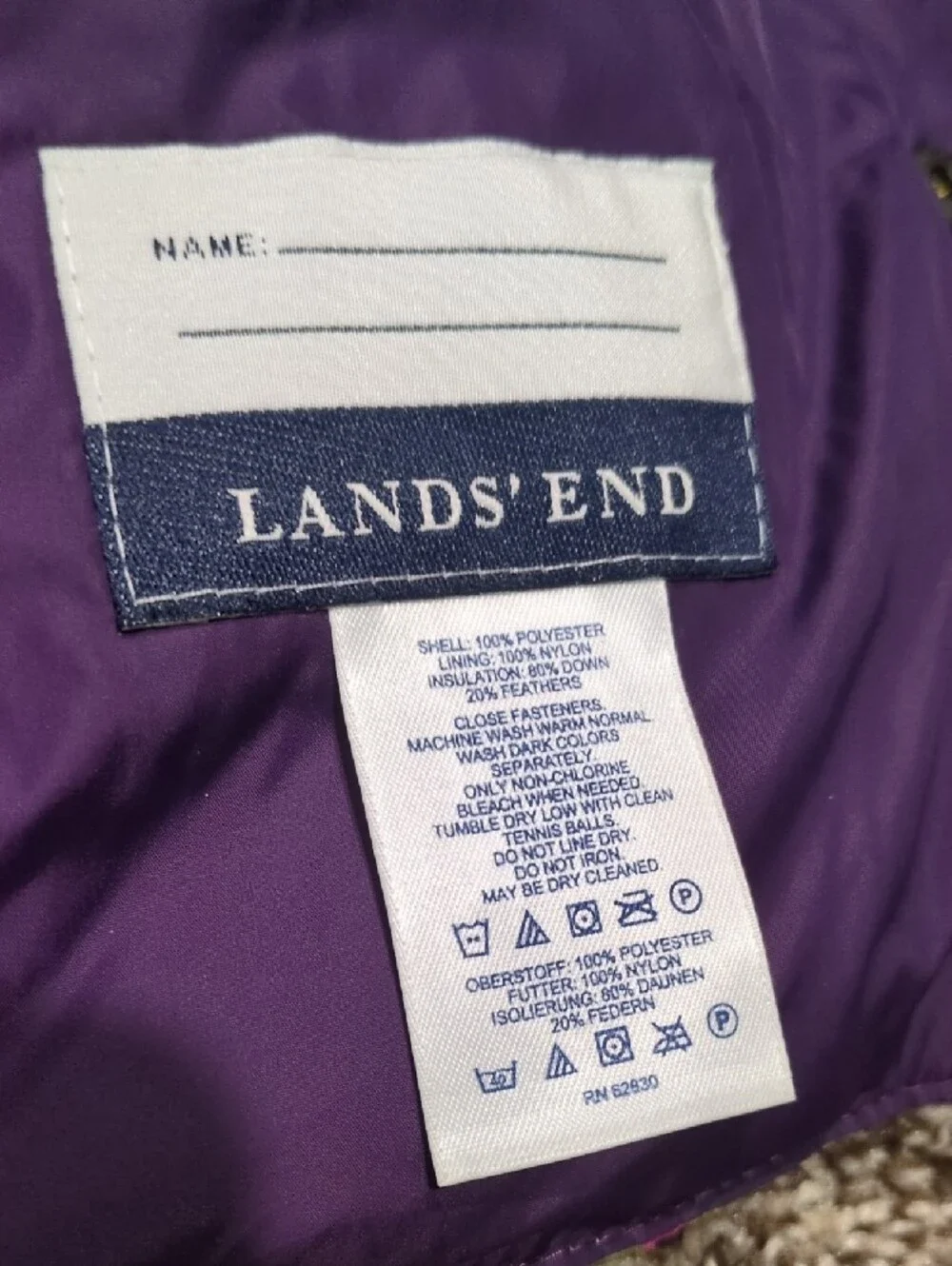 Lands End quilted puffer