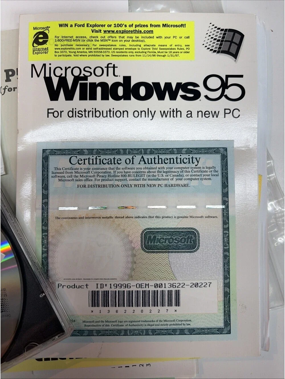 Microsoft Windows 95 CD Operating System Software w/ Certificate of Authenticity