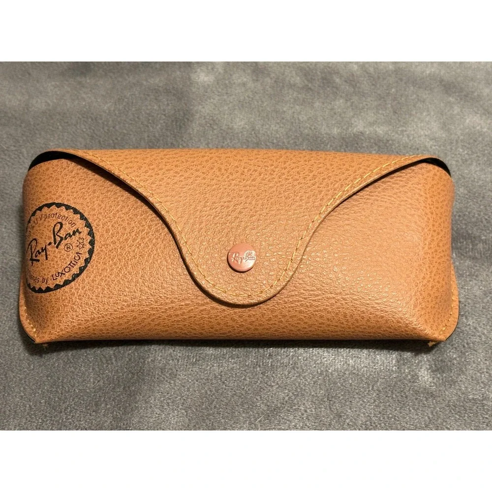 Ray-Ban Tan Textured Leather Sunglasses Case Snap Closure Brown Eyewear Case