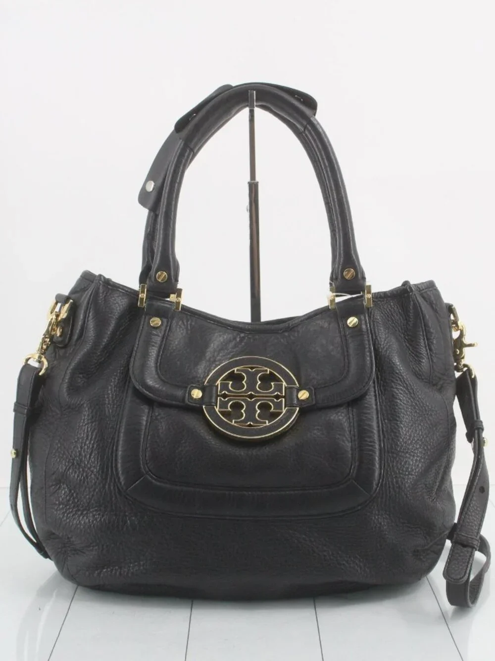 Tory Burch Amanda Black Pebbled Leather with Gold Logo