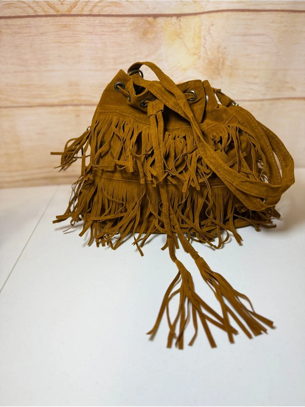 Tassel Drawstring Bucket Bag, Drawstring Crossbody Bag, Fringe Shoulder