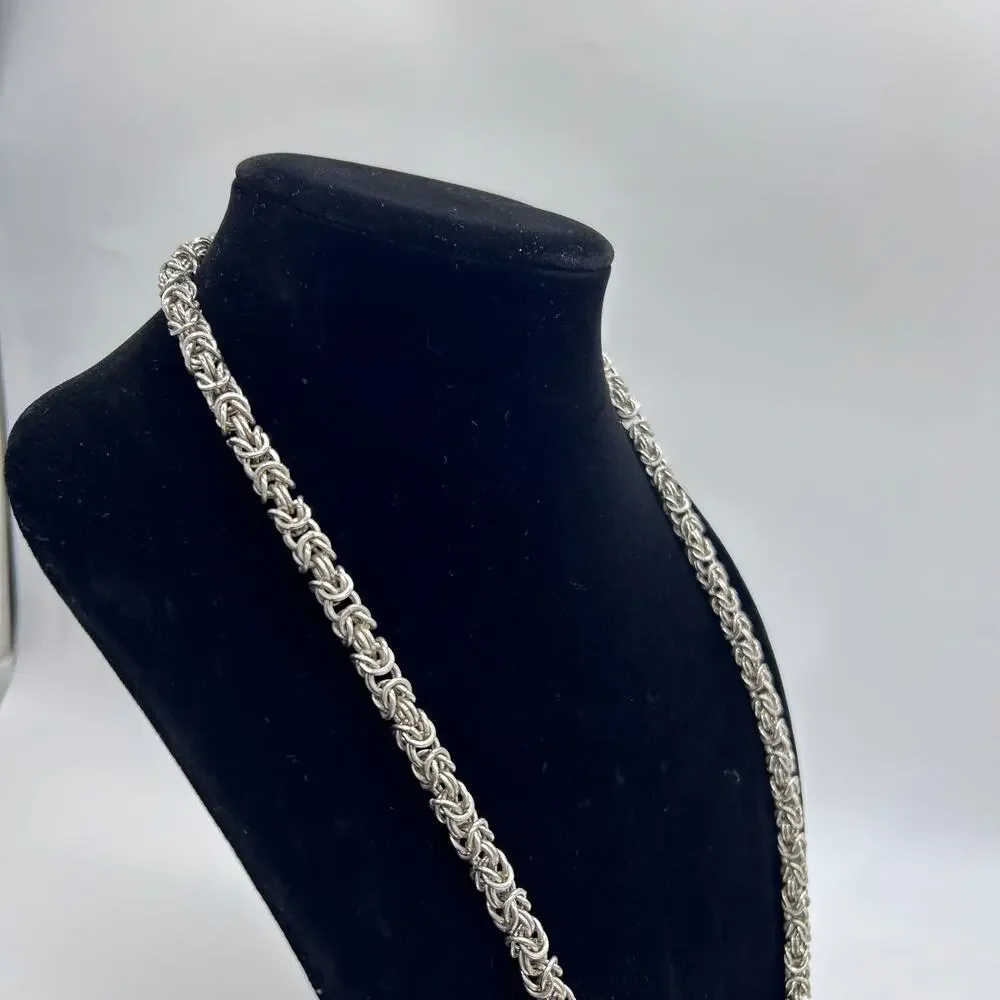 Byzantine Chain Silver Tone Necklace Long Unisex Men's Women's Costume Jewelry