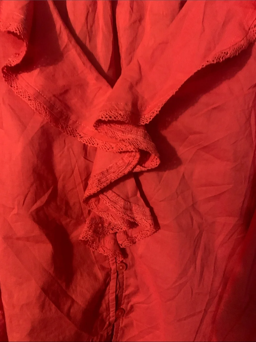 Old Navy Coral Red Ruffle V-Neck Blouse