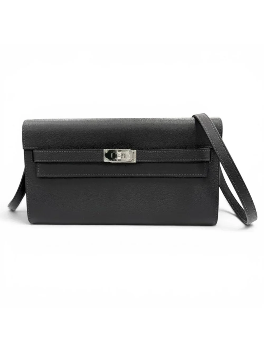 Hermes Kelly Wallet To Go Color Ardoise Silver Shoulder