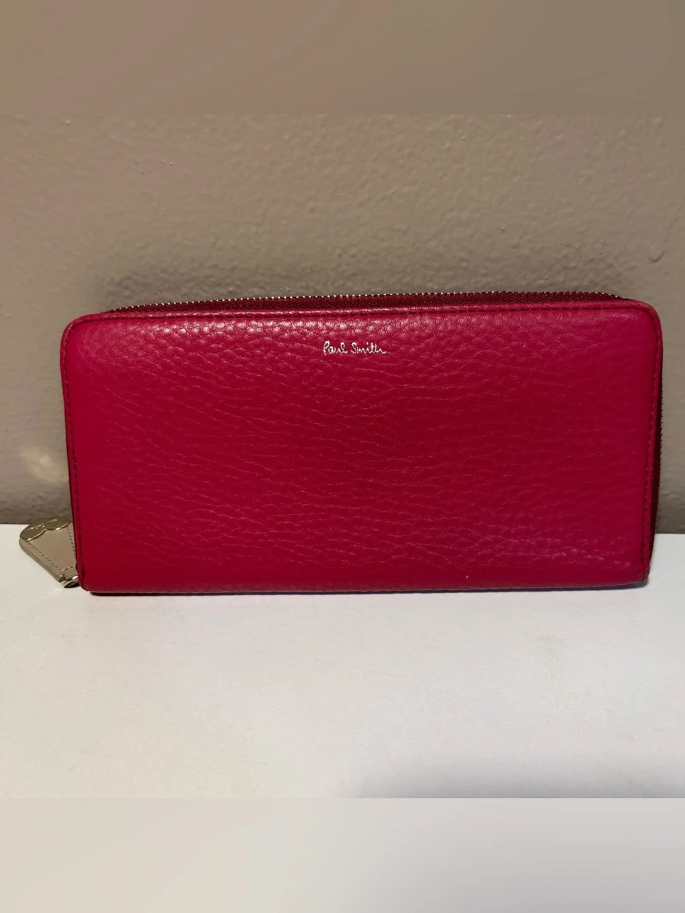 Paul Smith Fuchsia Pebbled Leather Zip Around Wallet